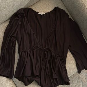 Wilfred M plum color top with front tie low v cut